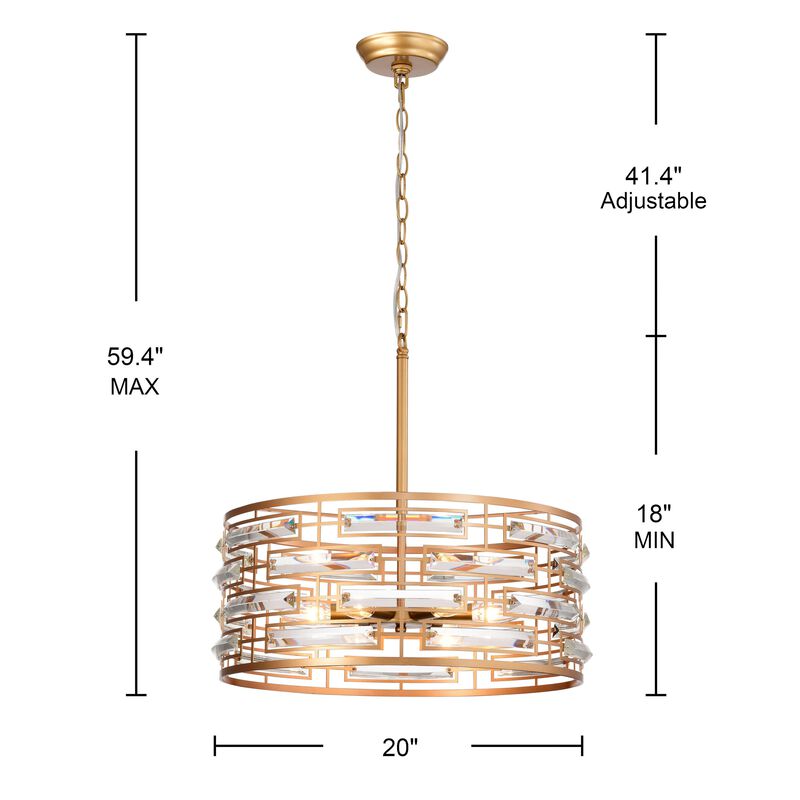 Laia Glossy Brass Drum Shade Chandelier with Clear Glass Prism image number 2