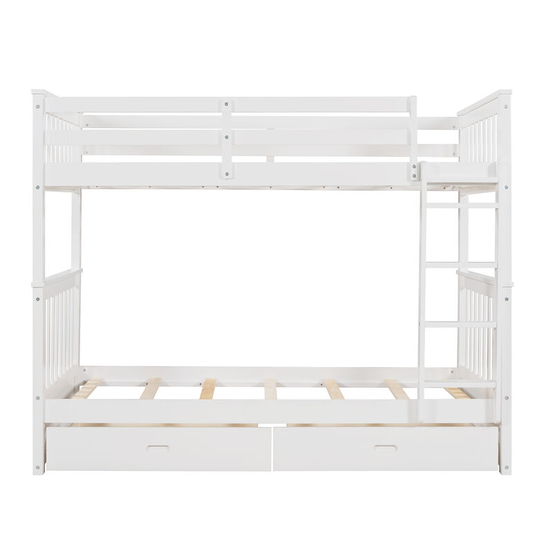 Whisen Twin-Over-Twin Bunk Bed with Ladders and Two Storage Drawers- White