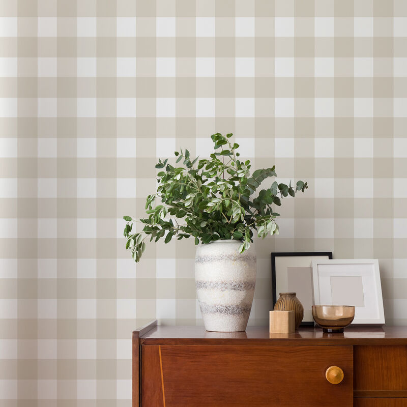 Patrice Light Brown Gingham Wallpaper image number 2