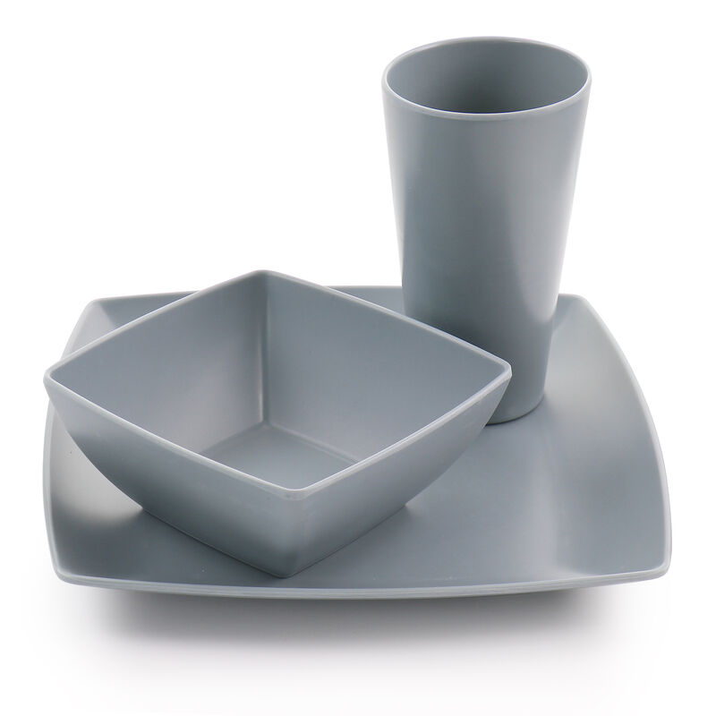 Gibson Home 12 Piece Grayson Melamine Square Dinnerware Set in Gray