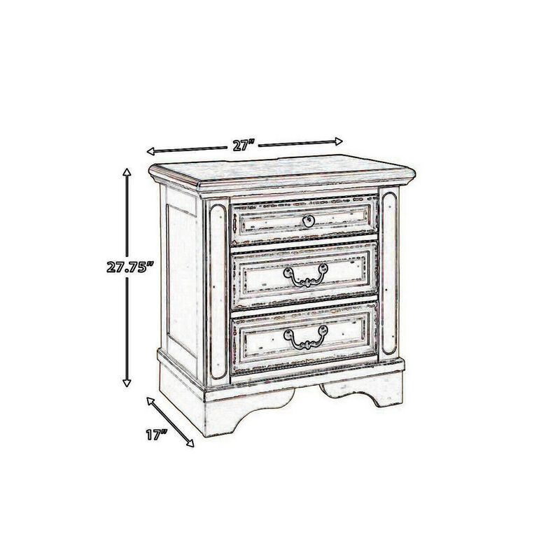Transitional Wooden Three Drawer Nightstand with Open Platform Top, White-Benzara