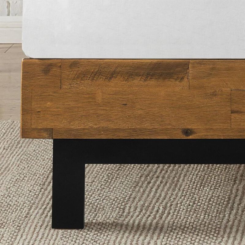 Hivvago King Solid Wood Modern Platform Bed Frame with Adjustable Height Headboard