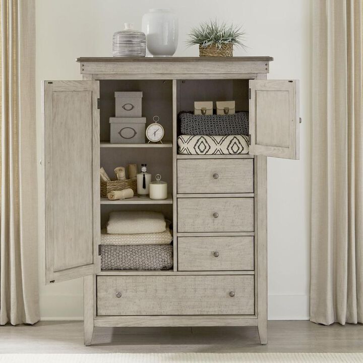 Liberty Furniture Door Chest - in Weathered Linen Finish w/ Dusty Taupe Tops