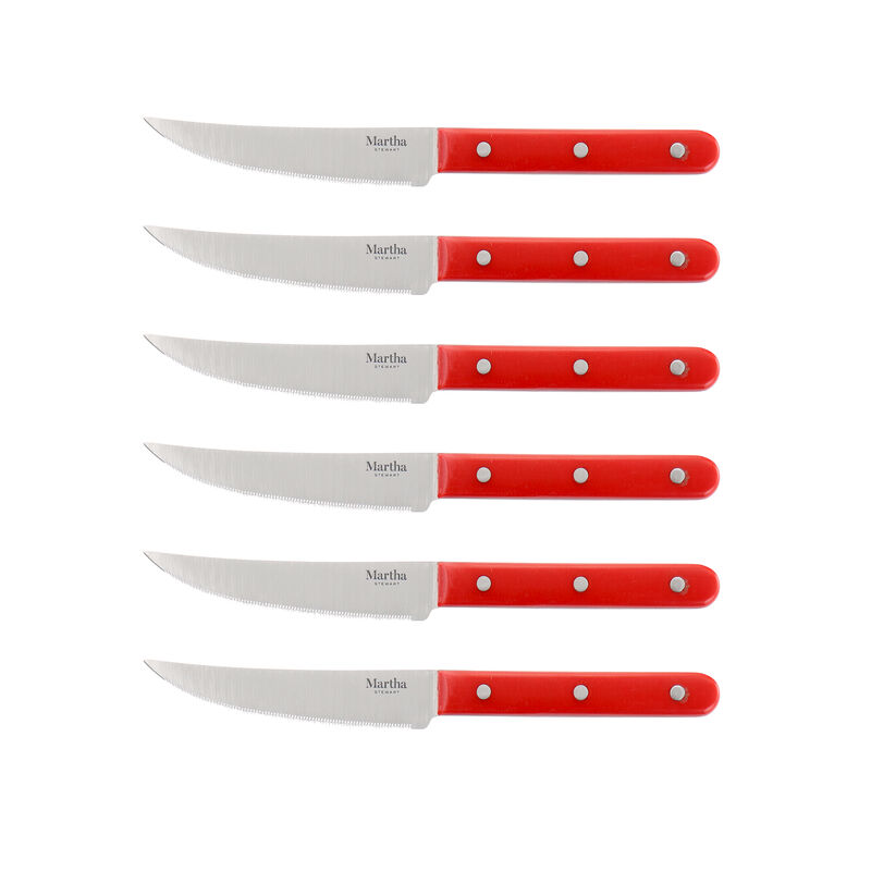 Martha Stewart 14 Piece Stainless Steel Cutlery Set in Red with Acacia Wood Storage Block