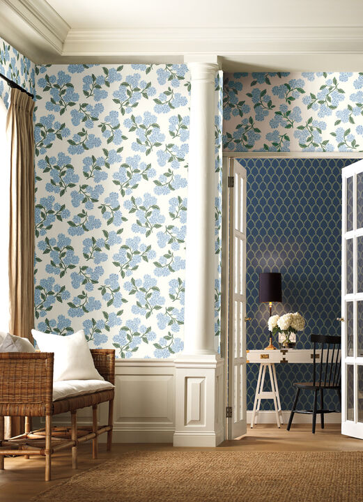Hydrangea Blue & White Wallpaper