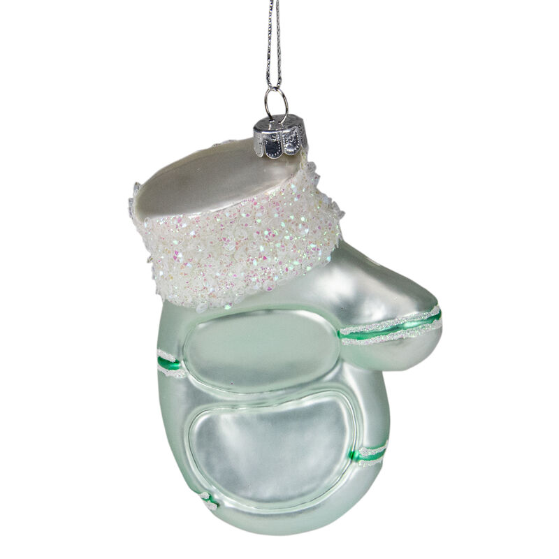 4" Baby's 1st Christmas Mint Green Glass Mitten Holiday Ornament image number 3