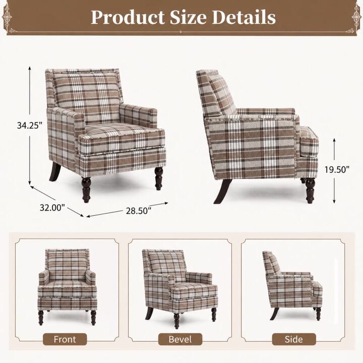 GOODSILO Upholstered Accent Armchair with Striped Fabric and Nailhead Trim, Comfortable Padded Seating for Living Room and Home Use