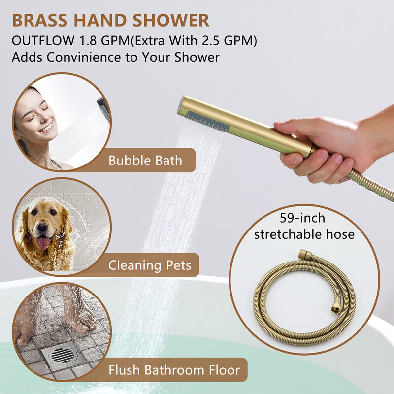 Mondawe Single-Handle Modern Floor Mount Freestanding Bathtub Faucet with Handheld Shower