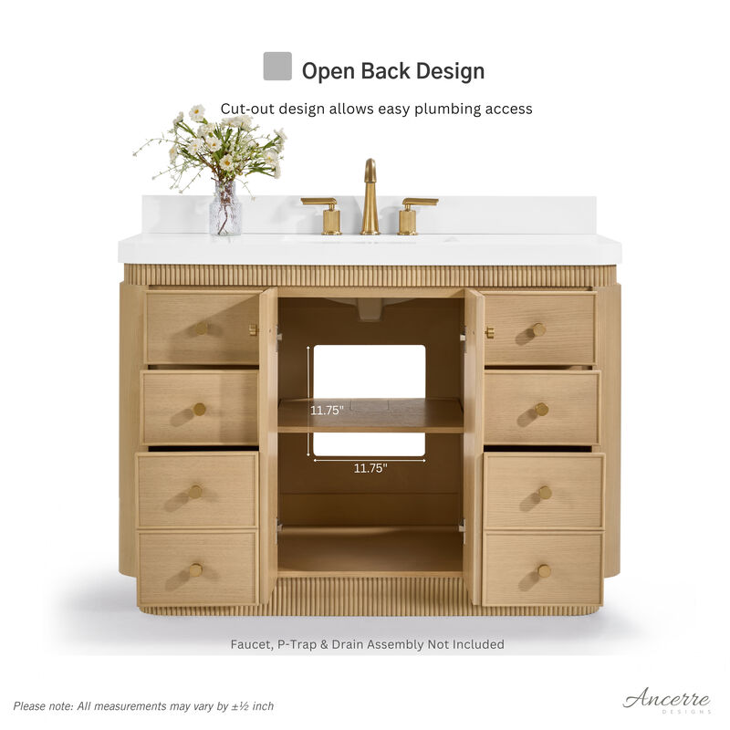 Aston 48 inch Bath Vanity Set in American Oak Finish with Alpine White Quartz Top image number 7