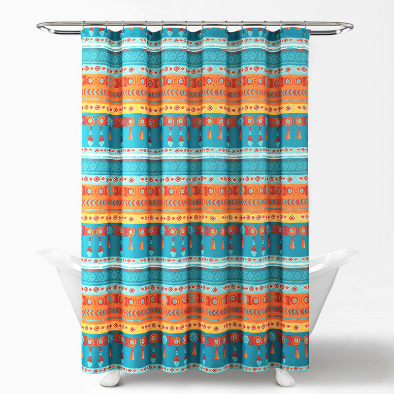 Boho Watercolor Border Shower Curtain image number 1