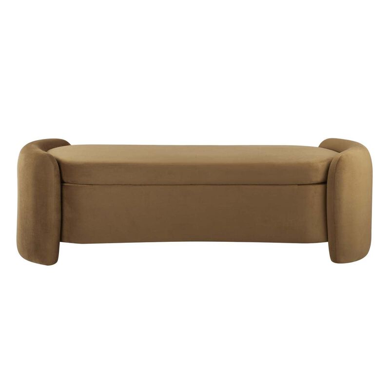 Modway Nebula Upholstered Performance Velvet Bench in Cognac Brown image number 3