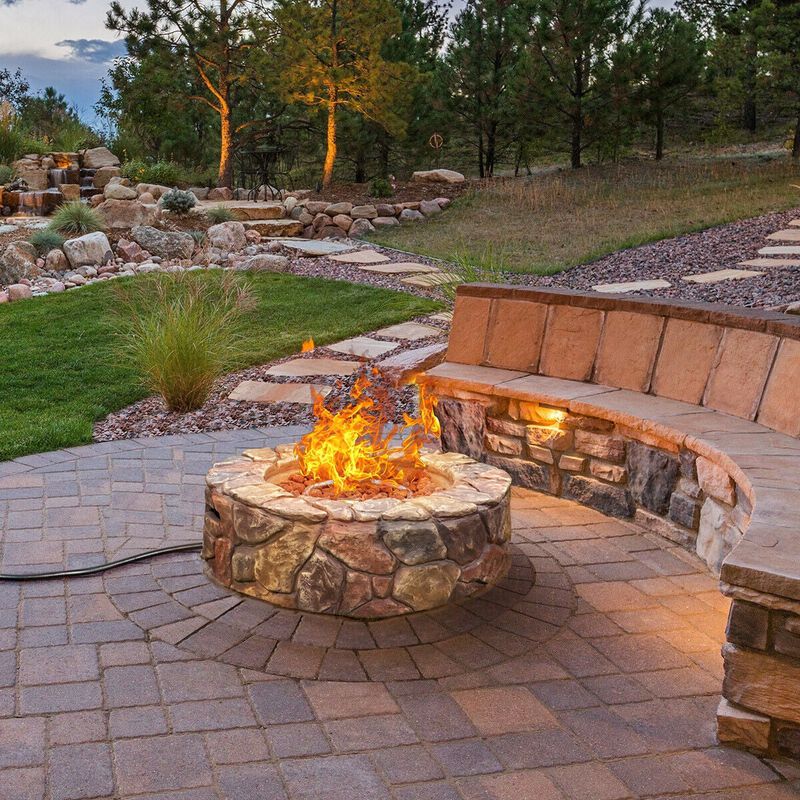 Mondawe 28" Stone Propane Fire Pit - 40K BTU, Lava Rocks & Cover Included