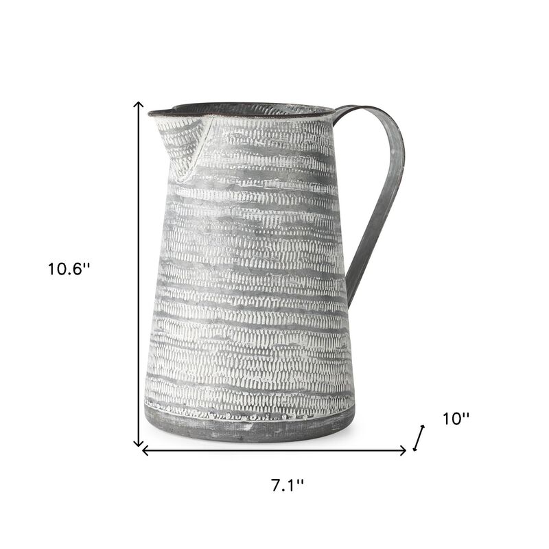 HomeRoots 11" Gray and White Abstract Metal Jug Vase image number 6