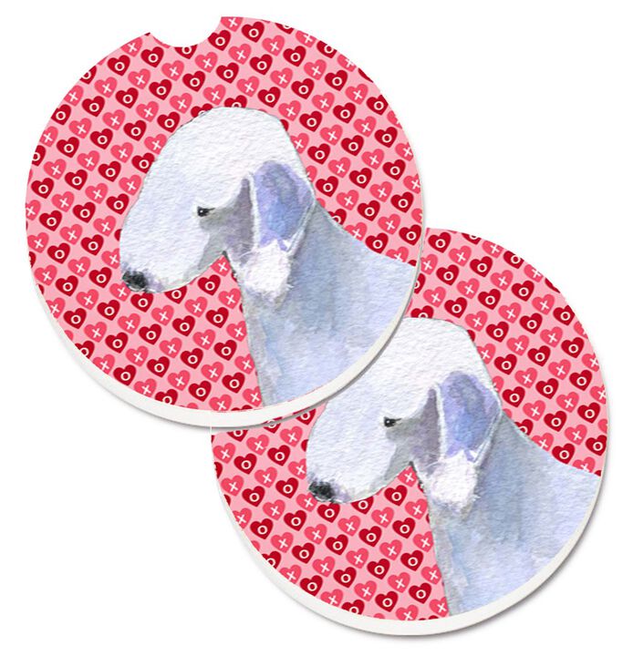 Caroline's Treasures Bedlington Terrier Hearts Love & Valentine's Day Portrait Set of 2 Cup Holder Car Coasters SS4483CARC, 2.56, Multicolor