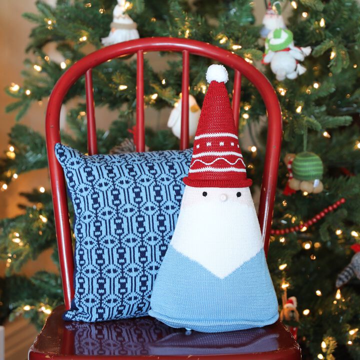 Handmade Blue Santa Christmas Pillow, 15"