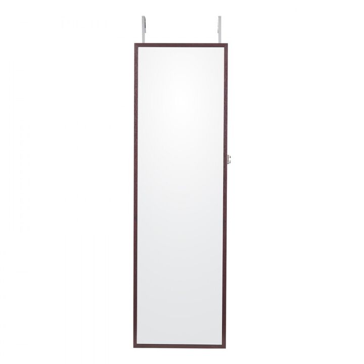 Lockable Mirror Jewelry Cabinet, Wall or Door Mounted Storage Armoire with Hooks & Shelves