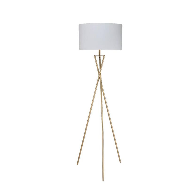 Hivvago 65" Gold And White Tripod Floor Lamp With White Fabric Drum Shade