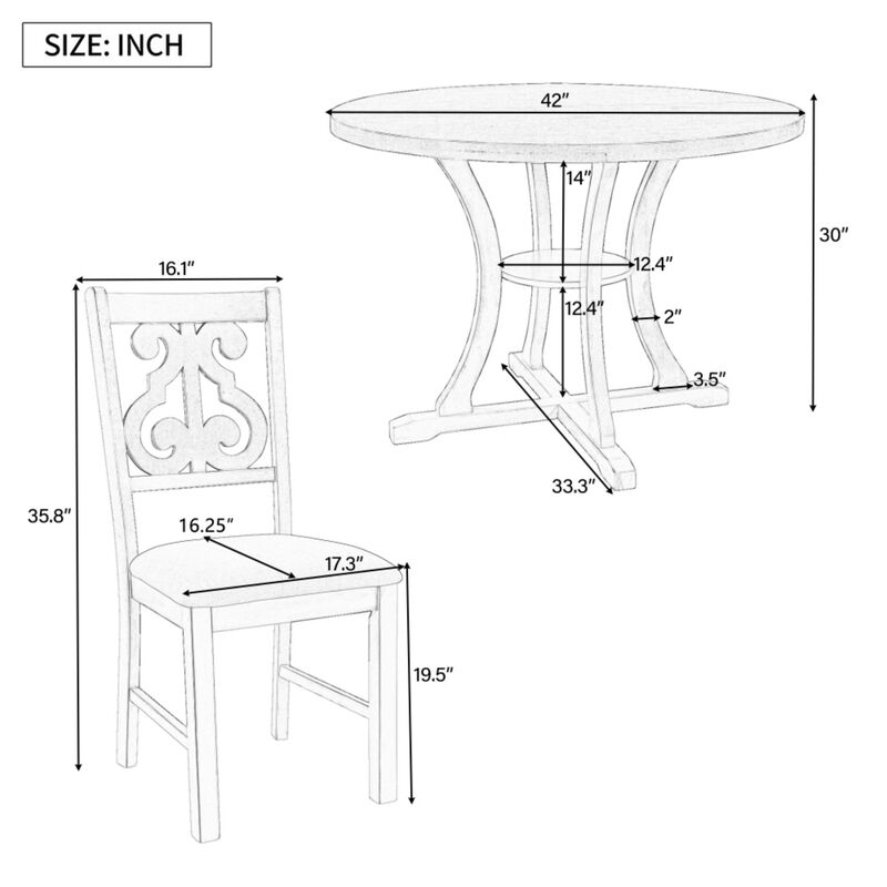 Krafti 5‑Piece Retro Round Dining Table Set image number 9