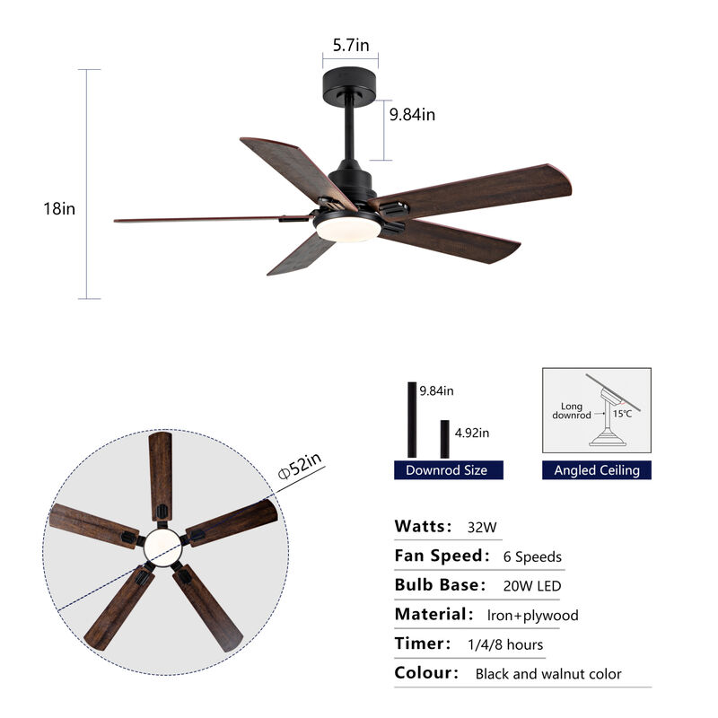 ELEMENT ACE 52 Inch Indoor Outdoor Ceiling Fan with Dimmable LED Light, Quiet Reversible DC Motor, 6 Speed Settings, Remote & App Control for Living Rooms Patios Porches image number 2