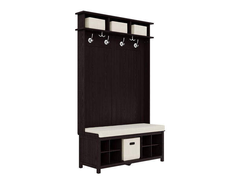 Solid Wood Hall Tree Entryway Bench with 1 Bin & 8 Pair Shoe Dividers