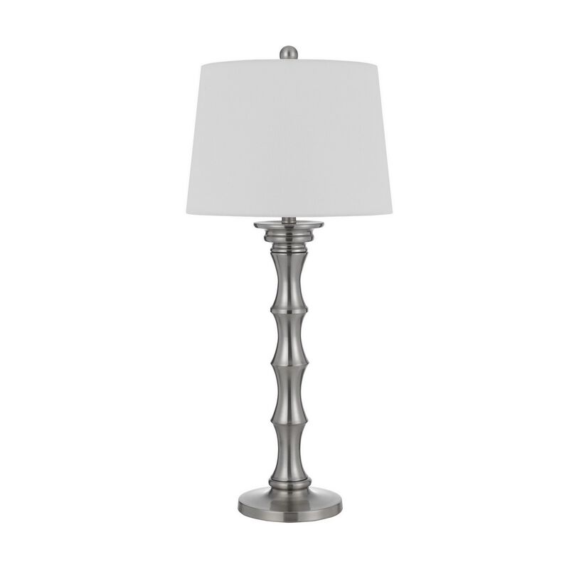 Noah 33 Inch Accent Table Lamp Set of 2, Turned Pedestal Base, Silver-Benzara