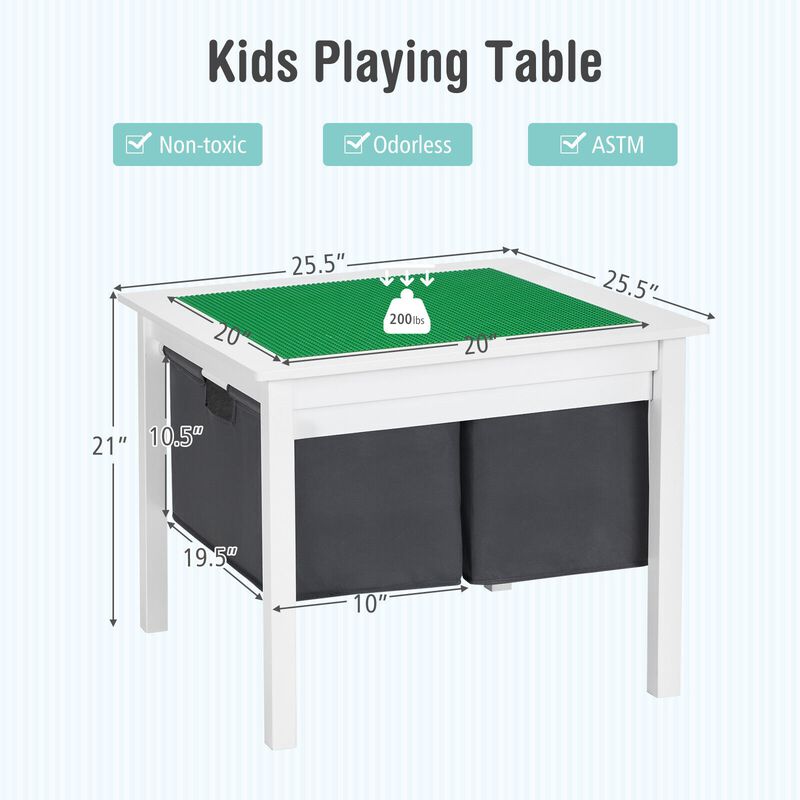 2-in-1 Kids Double-sided Activity Building Block Table with Drawers - White