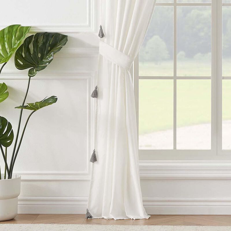 Greenland Home Monterrey Festooned with Large Tassels Window Panel Pair - Each 42"x84" Antique White