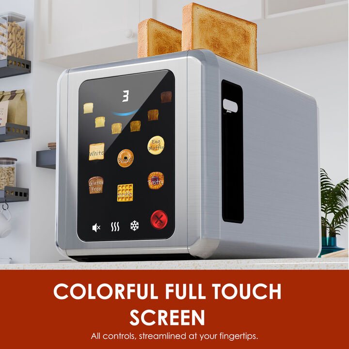 WHALLULTRA Touch Screen Toaster 2 Slice, 1.5'' Wide Slot Stainless Steel Toaster with Digital Timer, 6 Bread Types & 6 Shade Settings, Crumb Tray