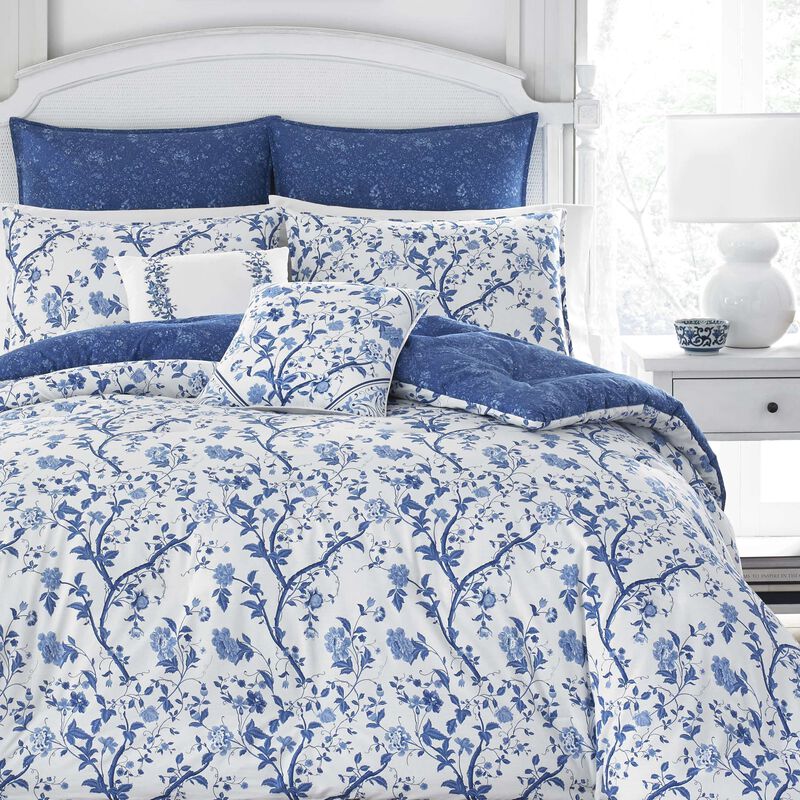 Laura Ashley - Queen Comforter Set, Reversible Cotton Bedding, Includes Matching Shams with Bonus Euro Shams & Throw Pills (Elis