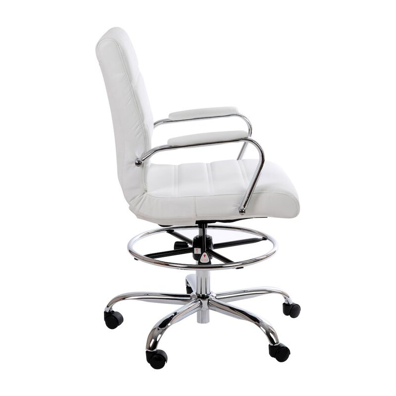 Flash Furniture Mid-Back White Drafting Chair with Adjustable Foot Ring and Chrome Base image number 4