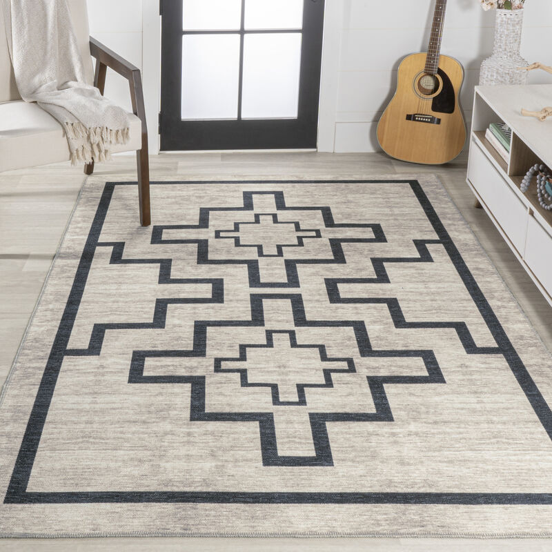 Ashkii Minimalist Medallion Machine Washable Area Rug