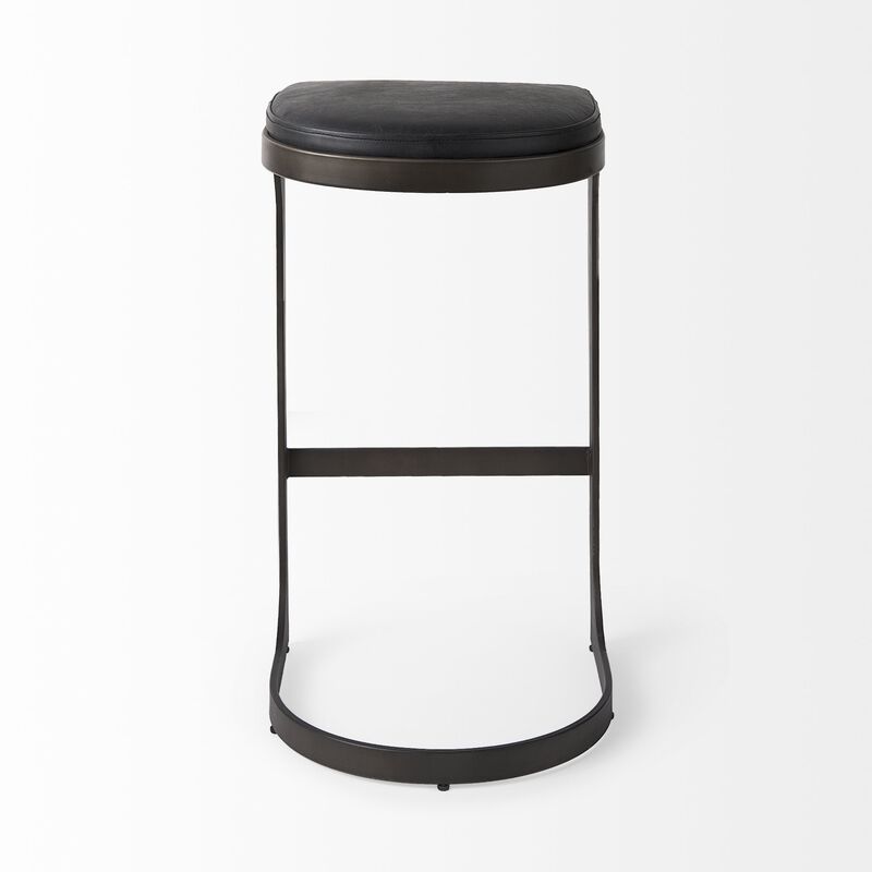 HomeRoots 35" Black Leather and Metal Backless Bar Chair image number 2