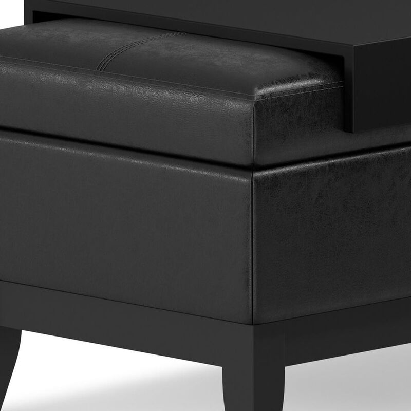 HomeRoots 42" Black and Dark Brown Tufted Faux Leather and Solid Wood Upholstered Storage Bench With Tray image number 4
