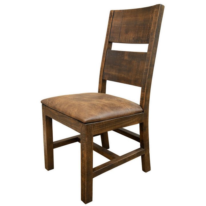 Ross 22 Inch Dining Chairs with Faux Leather Seat, Set of 2, Mango Wood, Dark Brown - Benzara