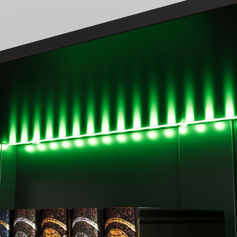 FUFU&GAGA Modern 8‑Door Display Cabinet with RGB LED Lighting, Tempered‑Glass Shelves, Aluminum‑Alloy Door Frames 63''L x 16.3''W x 78.7''H Black