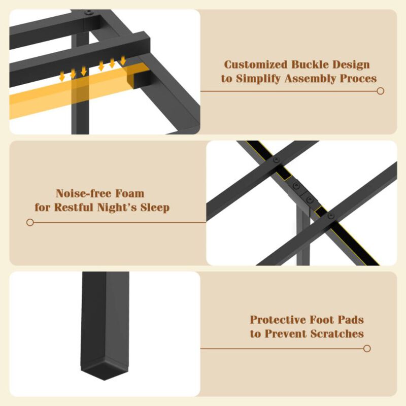 Hivvago Full Size Bed Frame with Storage Headboard Industrial Metal Platform Bed