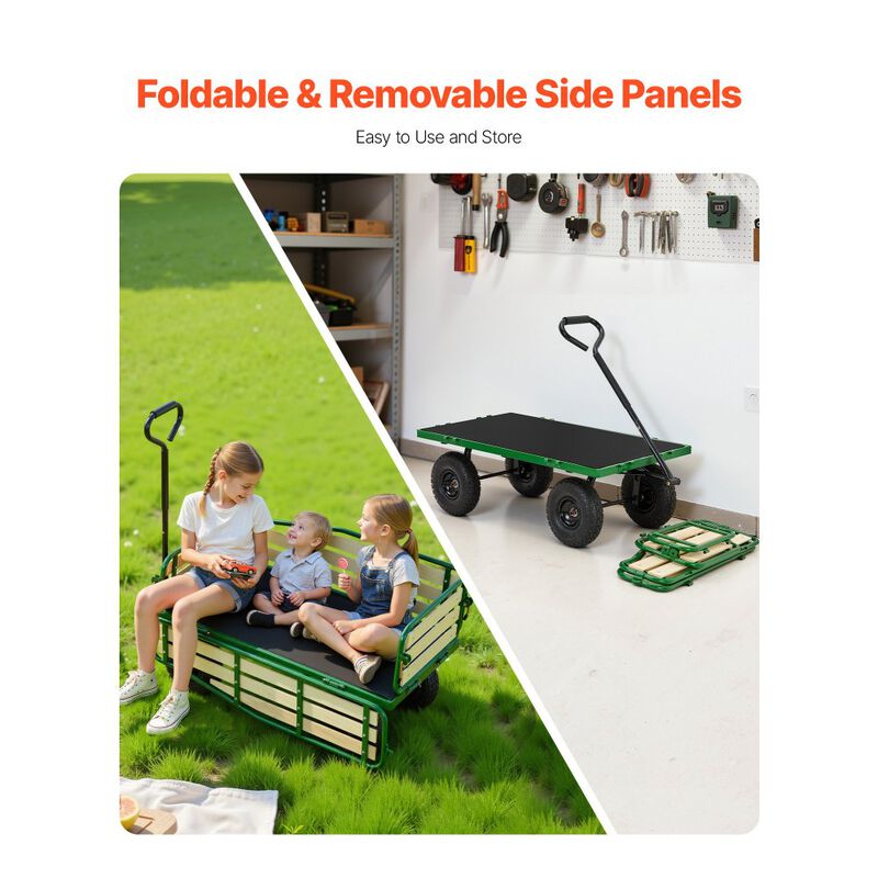 Pull Wagon for Kids with Foldable Panels, All-Terrain Wheels and Handle-Green image number 8