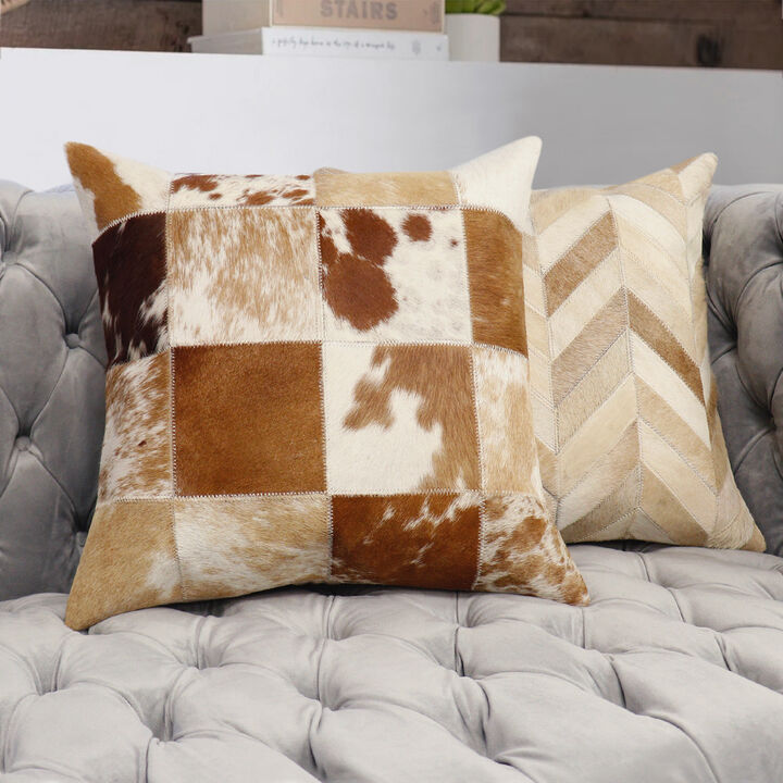 Pasargad Home Safari Checkered Brown Cowhide Throw Pillow