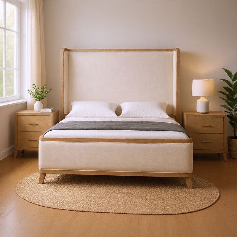 Queen Bedroom Set, Natural Oak Brown, White Wood, 3 Piece Set with 2 Nightstands image number 8