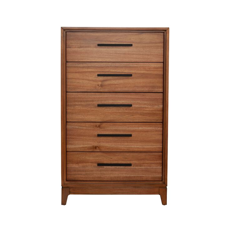 Chest with 5 Drawers and Wooden Frame, Brown - Benzara