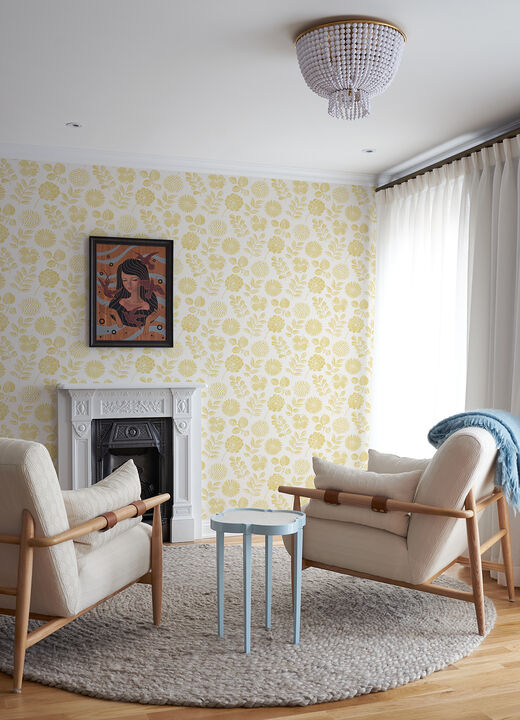 Inge Yellow Floral Block Print Wallpaper