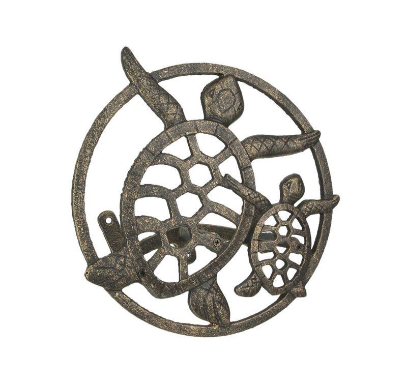 Cast Iron Sea Turtle Decorative Wall Mounted Garden Hose Holder Bronze Finish image number 0