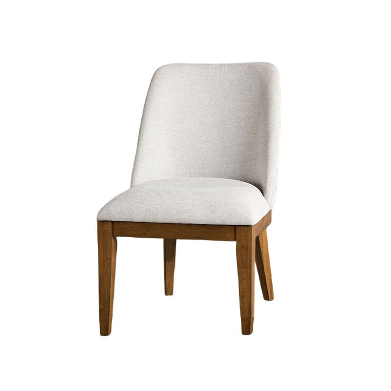 Ramie Side Dining Chair Set of 2, Wingback Chestnut Wood, White Fabric image number 2