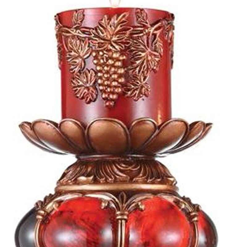 Homezia 20" Brown and Red Faux Marble Tabletop Candle Holder and Candle image number 3