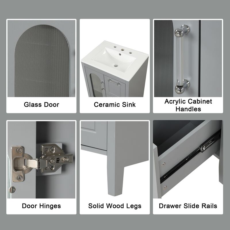 Whisen Bathroom Vanity with Sink, Bathroom Vanity Cabinet with Drawers, Adjustable Shelf and Frosted Glass Door image number 7