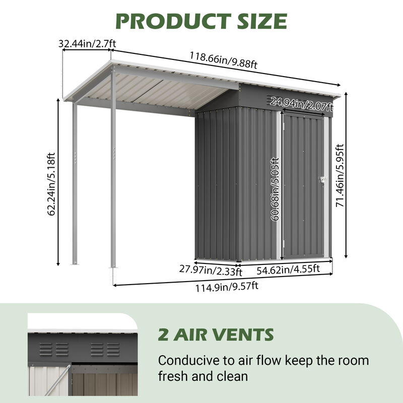 WOW PIONEER Galvanized Steel Lean To Storage Shed  and Open Pergola Combo All Weather Outdoor Garden Shelter image number 2