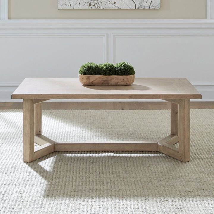 Liberty Furniture Living Room Rectangular Cocktail Table Center Trestle - Barley Buff Birch Wood