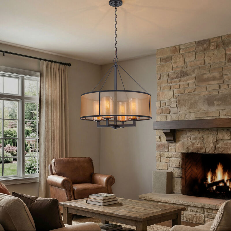 24-Inch 4-Light Oil Rubbed Bronze Transisional Chandelier with Beige Drum Shade and Mercury Glass Dimmable for Dining Room or Foyer image number 3