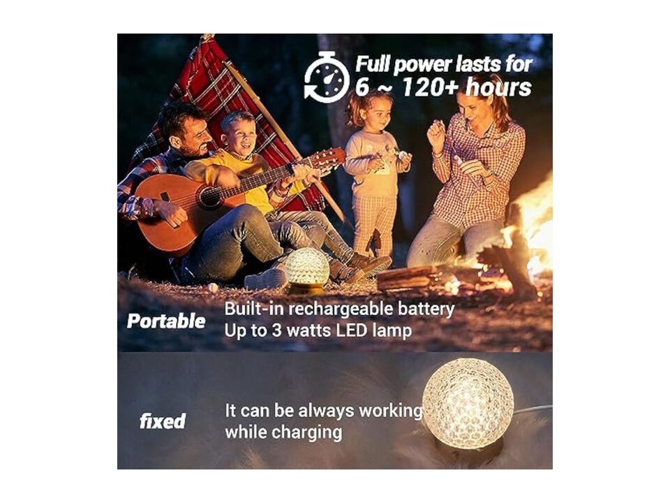 Cordless Rechargeable LED Table Lamp Crystal Metal Battery Operated Dimmable