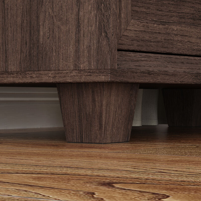 FUFU&GAGA Retro 3-Drawer Bedside Table with Silver Handles, Large Beveled Edge Faux Thick Design and Patterned Drawer Fronts, (34.4 in. W x 31.4 in. D x 15.7 in. H), Dark Brown Wood Grain